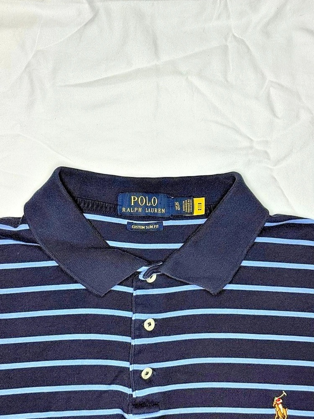 Polo Ralph Lauren Custom Slim-Fit Striped Mesh Polo Shirt Blue & Black XLarge